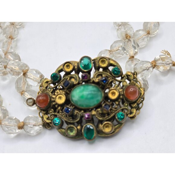 ANTIQUE Austro-Hungarian Crystal Bead Necklace Circa 1890 Ornate Filigree read - Picture 10 of 15